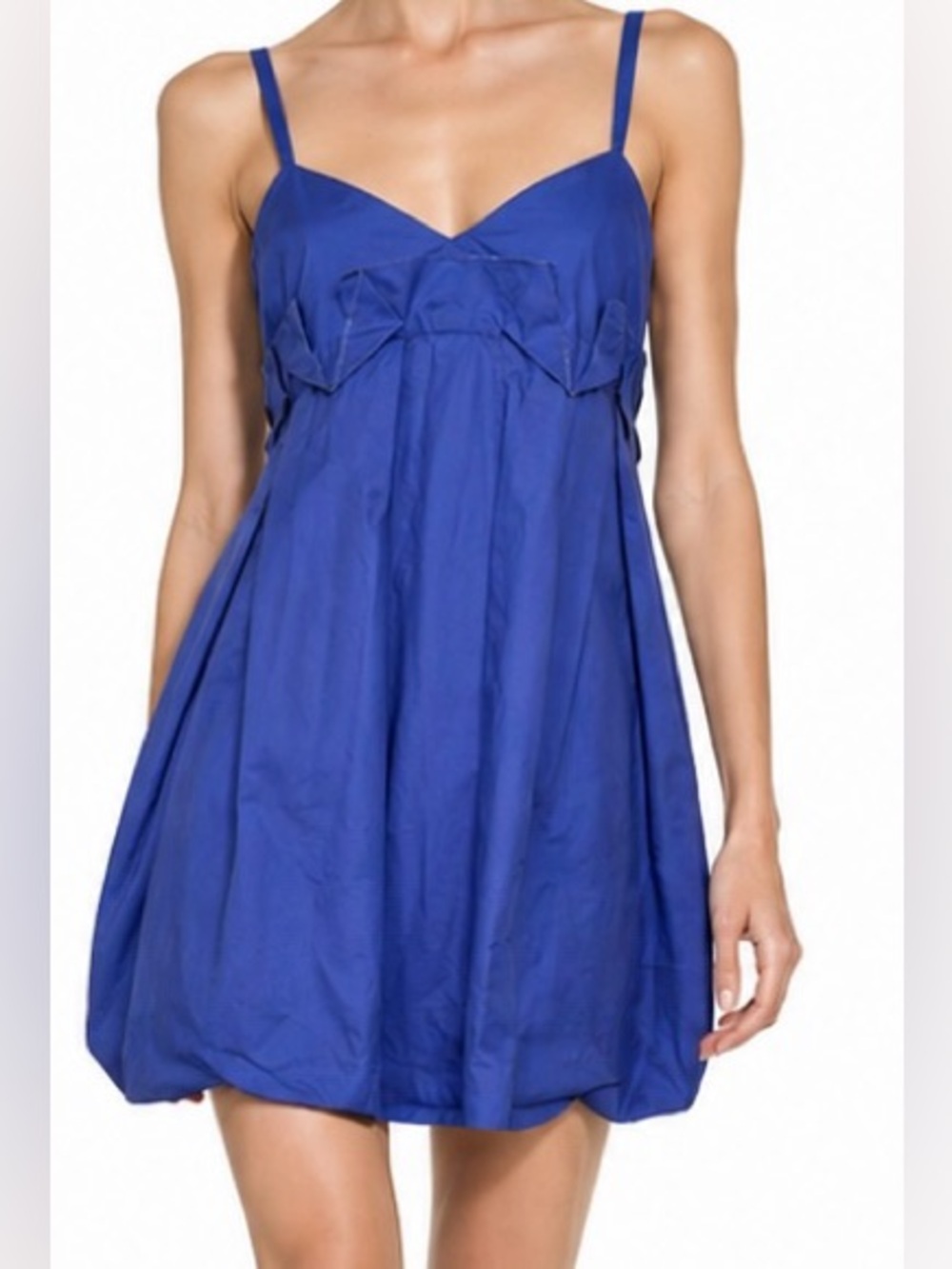 Marni Architectural Open Back Cotton Mini Dress Cobalt Blue Size XS Petite